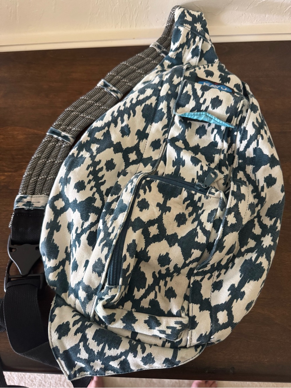 Kavu Teal and White Patterned Sling Bag
